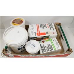 FLAT OF GROUT (IN VARIOUS COLORS), DRY WALL MUD.