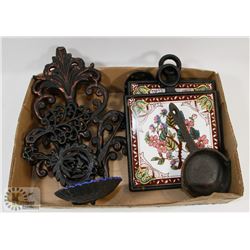 BOX OF CAST IRON ITEMS
