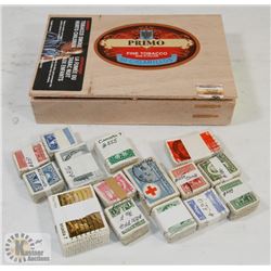 CIGAR BOX FULL OF 100 LOT VINTAGE CANADIAN STAMPS