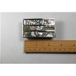 14)  MEXICAN SILVER & ABALONE BELT BUCKLE