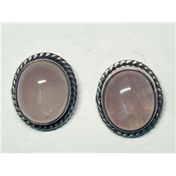 49) STERLING SILVER ROSE QUARTZ EARRINGS