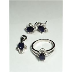 35) STERLING SILVER SAPPHIRE & CZ 4PC SET