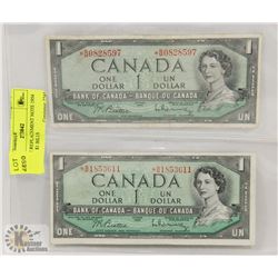 LOT OF 2 REPLACEMENT NOTE 1954 CANADA $1 BILLS