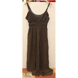 SIZE LARGE BROWN-GREY CHIFFON SUMMER DRESS FLOOR