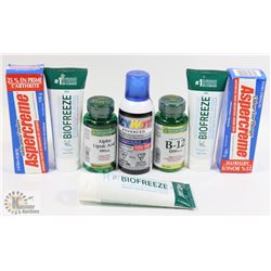 BAG OF DRUG STORE CLOSURE VITAMINS, ARTHRITIS CREAM