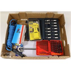 FLAT OF ASSORTED TOOLS INCLUDING DRILL BITS,