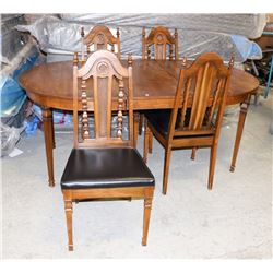 VINTAGE TABLE (74"X42"X30") WITH LEAF AND 4 CHAIRS