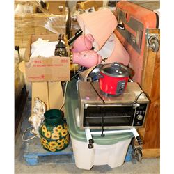 PALLET OF ACCENT PIECES, END TABLE, TOASTER OVEN