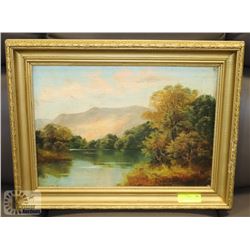 ANTIQUE OIL ON LINEN PAINTED BY A. COX.