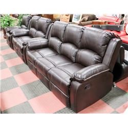 NEW MUNICH BROWN LEATHERETTE RECLINING 76" SOFA,
