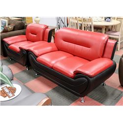 NEW RED AND BLACK LEATHERETTE 60" LOVESEAT & 45"