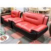 Image 1 : NEW RED AND BLACK LEATHERETTE 60" LOVESEAT & 45"