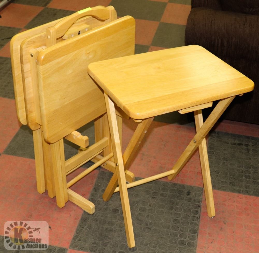 SOLID WOOD TV TRAY SET WITH STAND - Kastner Auctions