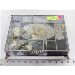 BEVELLED CRYSTAL PRESSED FLOWERS JEWELRY BOX W/
