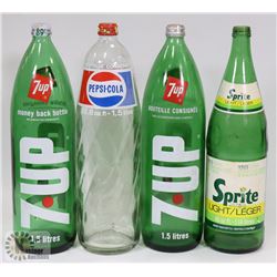 FOUR 1.5 L GLASS BOTTLES 7UP PEPSI SPRITE