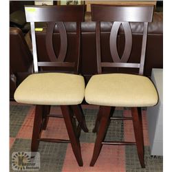 PAIR OF SWIVEL FABRIC SEAT 24" HIGH BAR CHAIRS