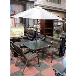 METAL AND GLASS PATIO TABLE WITH 4 CHAIRS AND