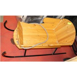 HAND CRAFTED WOOD SLED WITH STEEL RUNNERS -