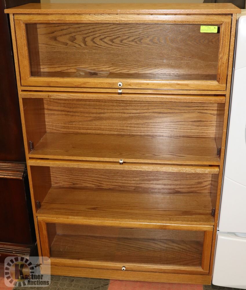 BOOKCASE 4 SHELVES GLASS DOORS 36" WIDE 53" TALL