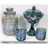 Image 1 : BLUE CARNIVAL GLASS CANDY DISH WITH LID, COOKIE