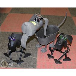 3 METAL DOG GARDEN ORNAMENTS.