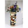 Image 1 : ROUND FLORAL VASE 8" ROUND 18" TALL WITH FLOWERS