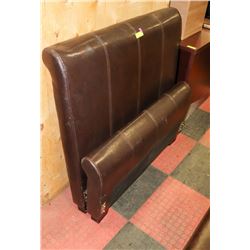 BROWN LEATHERETTE TWIN HEADBOARD & FOOTBOARD.