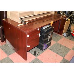 NEW WOOD TONE DESK WITH DRAWERS.
