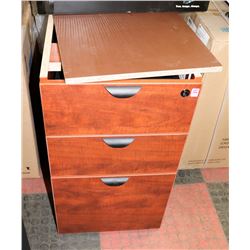 NEW WOOD TONE UNDERMOUNT OFFICE CABINET.