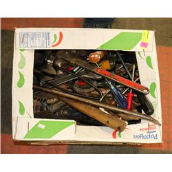 LARGE BOX OF ASSORTED HAND TOOLS.