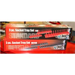 2 THREE PC SAE AND METRIC SOCKET TRAY SETS.