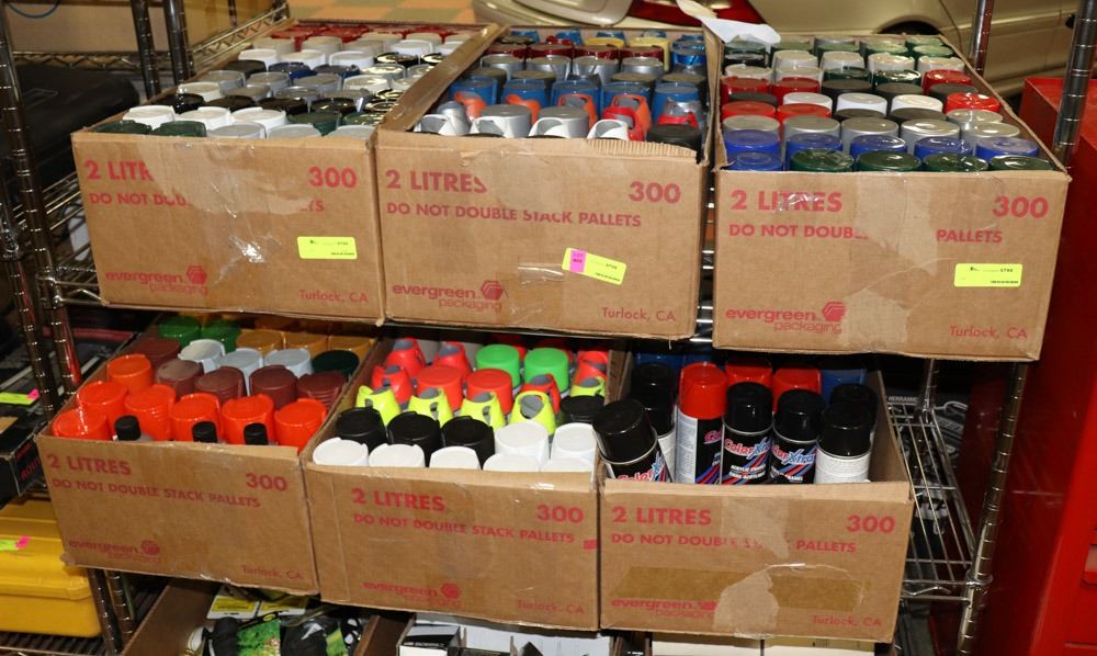 6 LARGE BOXES OF NEW SPRAY PAINT, ASSORTED COLORS - Kastner Auctions