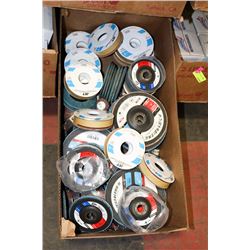 LARGE BOX OF ASSORTED GRINDING DISKS.
