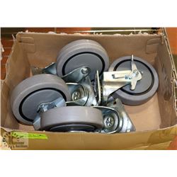 BOX OF 4 - 5" RUBBER SWIVEL CASTOR WHEELS .