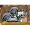 Image 1 : BOX OF 4 - 5" RUBBER SWIVEL CASTOR WHEELS .