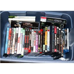 BOX OF ASSORTED DVDS AND GAMES.