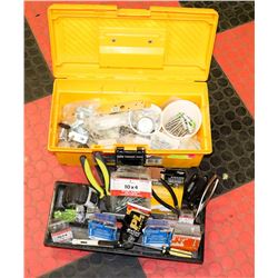 RUBBERMAID TOOL BOX FILLED WITH HARDWARE AND