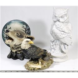 BOX W/WOLF, EAGLE AND OWL FIGURINES -