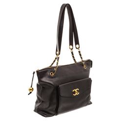 Chanel Black Caviar Leather Large Zip Tote Shoulder Bag