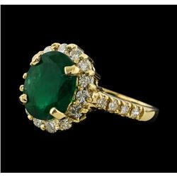 3.13 ctw Emerald and Diamond Ring - 14KT Yellow Gold