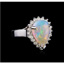 3.15 ctw Opal and Diamond Ring - 14KT White Gold