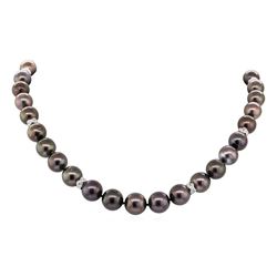 0.75 ctw Diamond and Tahitian Pearl Necklace - 14KT White Gold