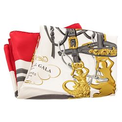 Hermes Gray Gold Red Brides de Gala Hugo Grygkar Silk Scarf 90