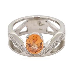 1.4 ctw Diamond And Orange Sapphire Ring - Platinum