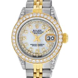 Rolex Ladies 2 Tone 14K MOP String Diamond Lugs Datejust Wriswatch