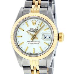 Rolex Ladies 2 Tone 14K White Index Fluted Datejust Wristwatch