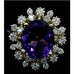 3.66 ctw Amethyst and Diamond Ring - 14KT Yellow Gold