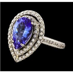 3.12 ctw Tanzanite and Diamond Ring - 14KT White Gold