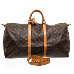 Louis Vuitton Monogram Canvas Leather Keepall 55 cm Bandouliere Duffle Bag Lugga