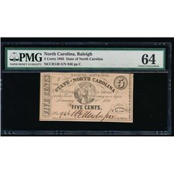 1863 Five Cent State of North Carolina Note PMG 64